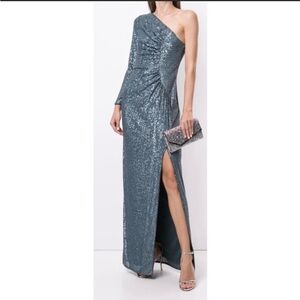 Aidan Mattox evening dress sequin one sleeve stormy color size 0